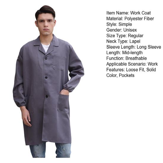 Work Coat Lapel Long Sleeve Single Breasted Easy Care Wrinkle Resistant Work Jacket with Large Patch Pockets Functional Workwear