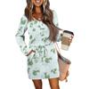 Женские модные платья с V-образным вырезом, длинным рукавом, кулиской, карманом и цветочным принтом, повседневные