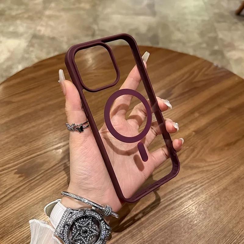 Роскошный Прозрачный Чехол с Беспроводной Зарядкой Magsafe Для iPhone 17 16 15 14 13 12 11 Pro Max Plus Магнитный Бампер Чехлы Обложка