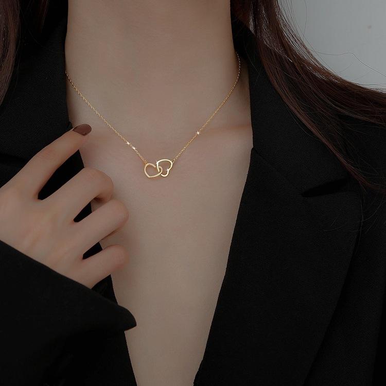 Double Ring Heart Shape New Simple Necklace Female Collarbone Chain Female Design Wind Jewelry Gift