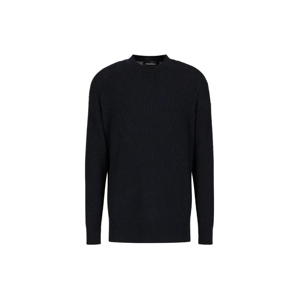 Emporio Armani Осенняя/Зимняя коллекция 23 Однотонный свитер с круглым вырезом и рельефной вязкой Повседневный свитер Мужской свитер Черный 6R1MX2-1MAXZ-0920