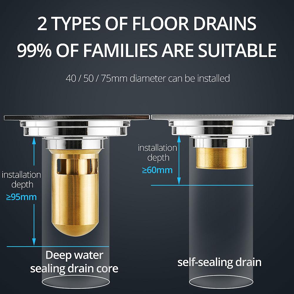 Floor Drains 10cm Chrome Square Shower Drain Brass Floor Drain Trap Waste Grate With Hair Strainer Bathroom Accessories 811573