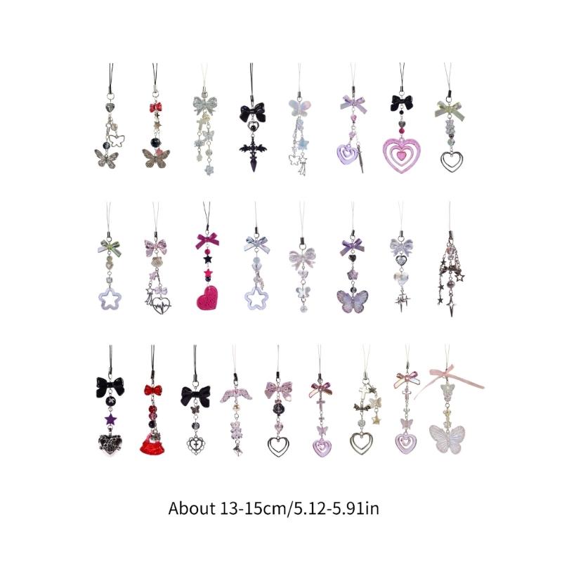 Fashionable Bowknot Phone Pendant Cute Y2K Style Phone Charm Stylish Heart Phone Chain Acrylic Material Gift for Women