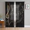 Music Notes Black Sheer Curtains for Living Room Decoration Window Curtains for Kitchen Tulle Voile Organza Curtains