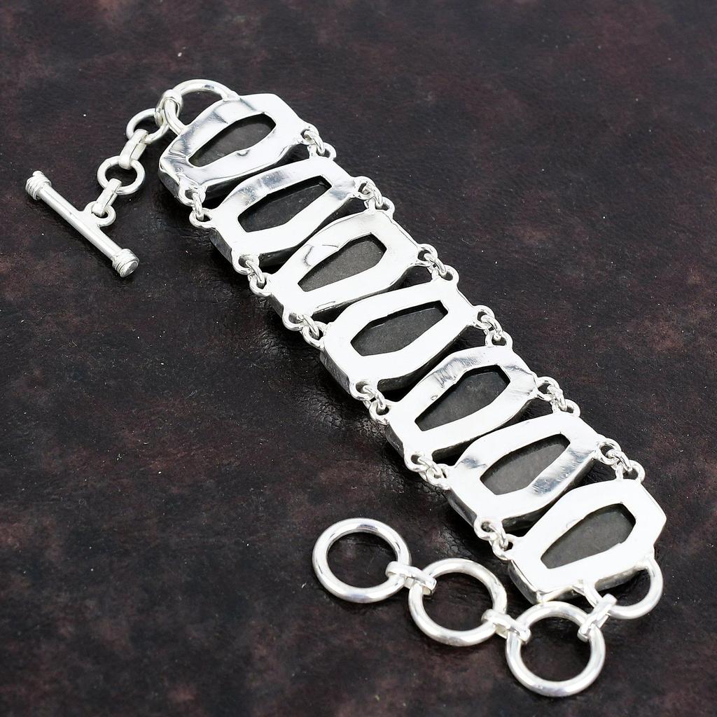 Браслет из граненого серебряного обсидиана с драгоценными камнями, браслет из стерлингового серебра 925 пробы, регулируемый браслет-цепочка, браслет ручной работы для подарков