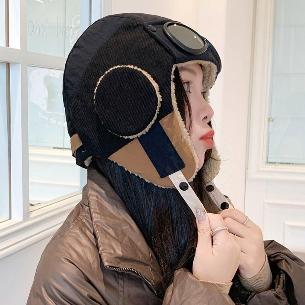 Windproof Warm Ski Hat Beanie Cycling Lei Feng Hat Fashion Winter Pilot Hat With Goggles Women/Men