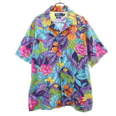 Поло от Ralph Lauren 90-х годов Старое с открытым воротником Цветочное С коротким рукавом Рубашка с открытым воротником Мужское Б/у