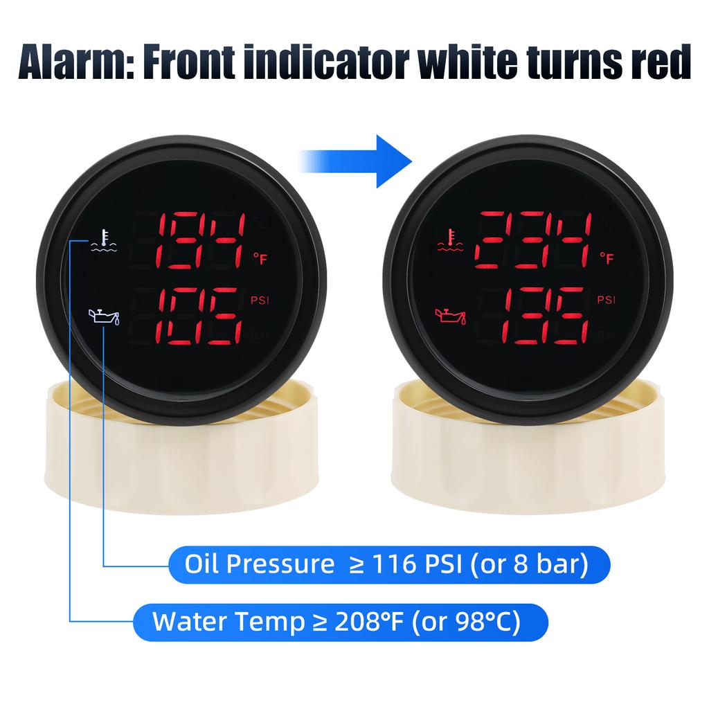 2"52 мм красный светодиодный цифровой 2 в 1 датчик температуры воды + давления масла с датчиком давления масла/температуры воды 1/8NPT 0~10 бар для автомобиля грузовика