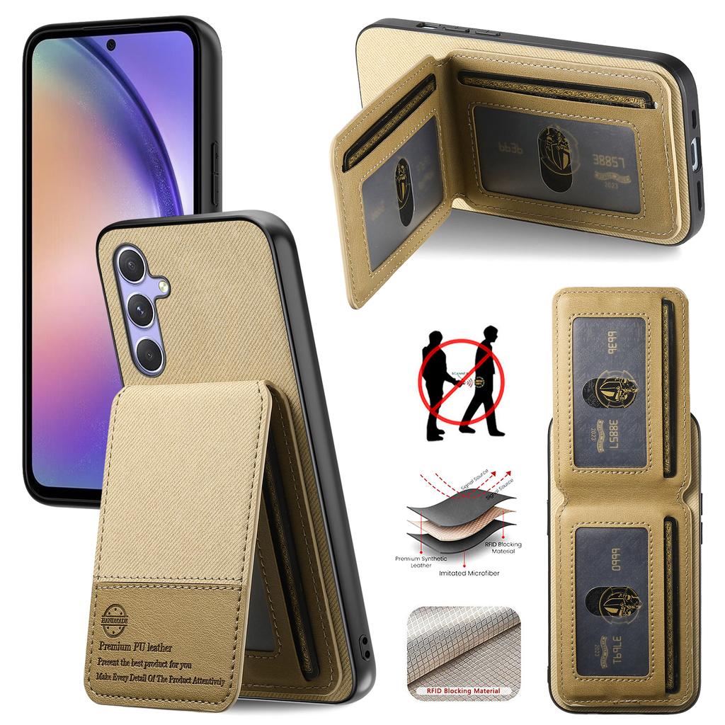 Чехол для Samsung Galaxy A17 5G, Текстура ткани, Кожа+ПК+ТПУ, Блокировка RFID, Чехол для телефона с держателем для карт