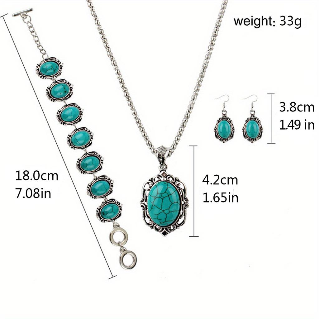 Boho Retro 4 шт./комплект серег праздничный бонус бирюзовый сплав браслет праздничная одежда женский комплект аксессуаров подходит для винтажного ожерелья