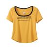 Large size women's clothing American Spice Girl contrasting color waist short-sleeved T-shirt summer new front shoulder top 262617