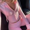 12 Colors Knitted 2 Piece Sets Women Tracksuit Long Sleeve Zipper Hooded Sweater Crop Top Flare Pants Stretch Matching Suit Outfit