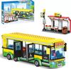 City Car Yellow Passenger School Bus Station Single-Deck Public Set Figures Model Building Blocks DIY Toys for Children Gifts