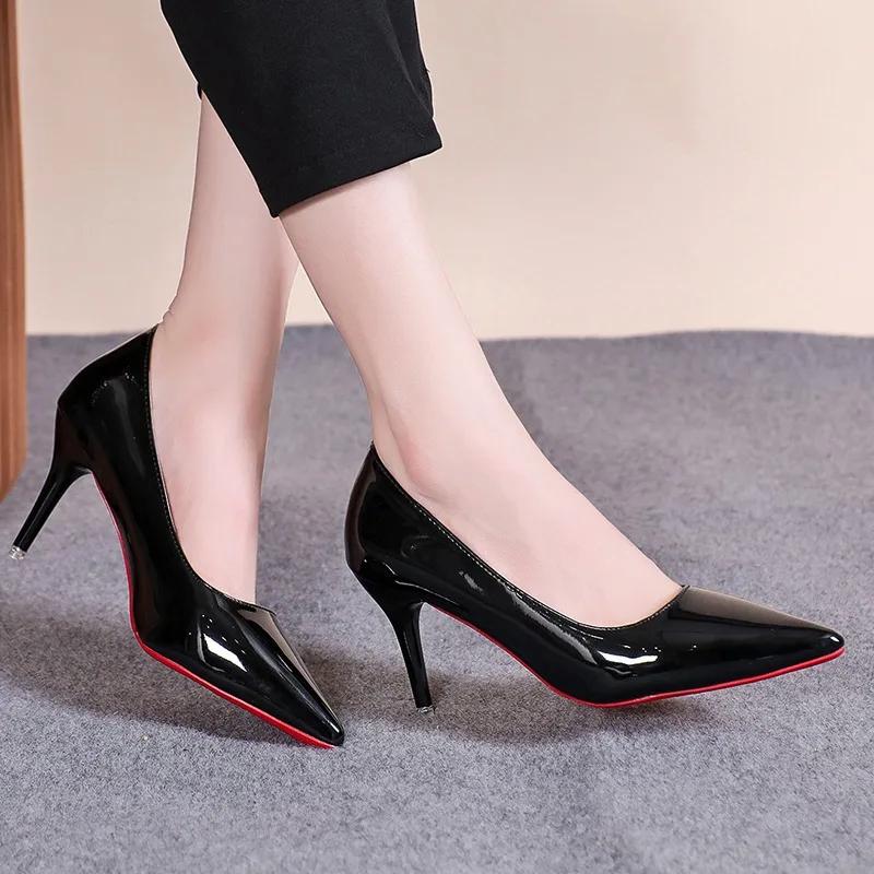 Nightclub High Heel Pointed Toe Stiletto Red Fashion Women's Shoes Shallow High Heels Red Bottom High Heels Lolita Shoes 2024