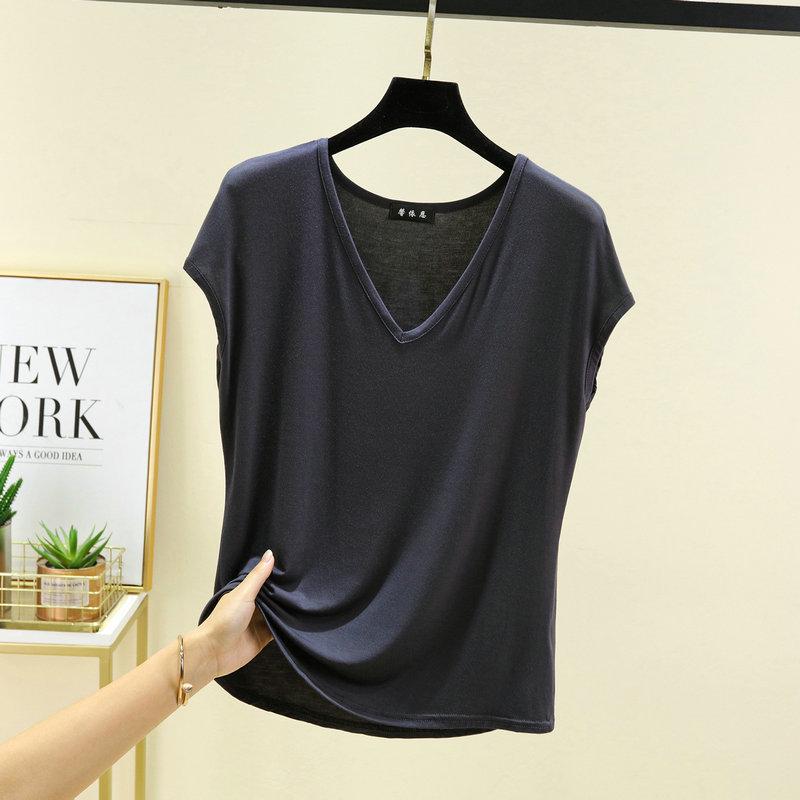 Women's Plus Size V-Neck Modal Tank Top - 2024 Summer Casual Solid Color, Sleeveless and Loose Fit