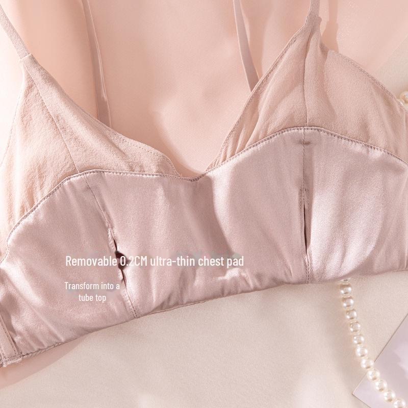Бюстгальтер из шелка с треугольными чашками для женщин - легкий шелковичный атлас без содержания стали