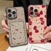 Cherry Pattern Card Slot Phone Case for iPhone 16 Pro 15 14 13 12 Pro Max 11 Shockproof Transparent Soft Tpu Lens Protection Slim Cover