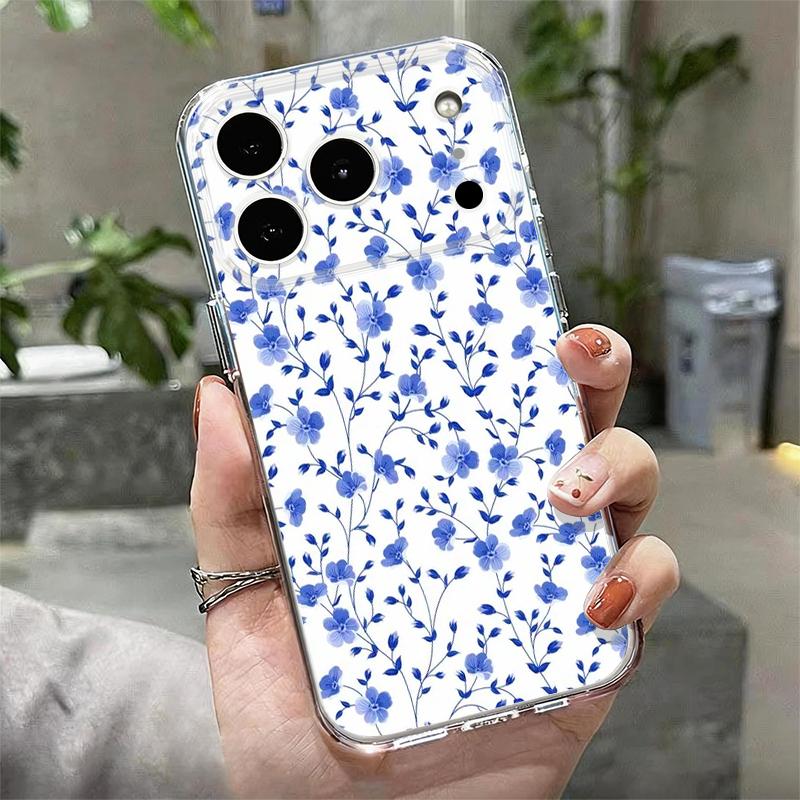 Чехол для iPhone 17 Pro Max Чехол iPhone 16 Pro Max 15 14 13 11 17E 16E Цветочный принт с листьями Ударопрочный Прозрачный Мягкий ТПУ Силиконовый Чехол