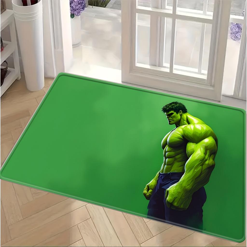 Marvel 1pc Cartoon Print Floor Mat, The Incredible Hulk Muscle Design with Green Background Pattern, Easy to Clean, Suitable f
