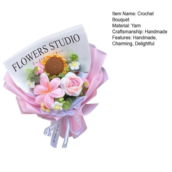 Crochet Flower Bouquet Handmade Knitted Cotton Thread Flowers Artificial Sunflower Wildflower Bouquet for Valentine's Day Anniversary Birthday