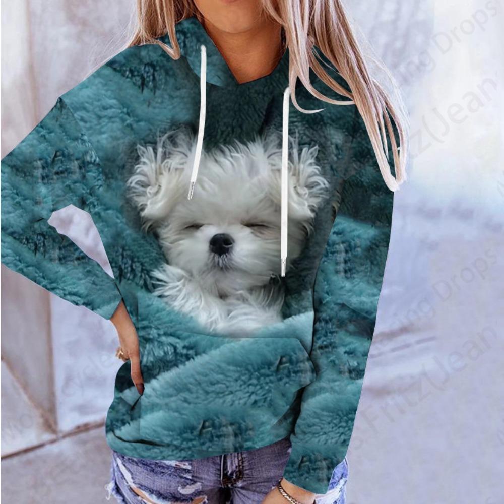 Ladies' Christmas Dwarf Print Hoodie - Casual Pullover Hoodie, Long Sleeve, 100% Polyester Knitted Fabric