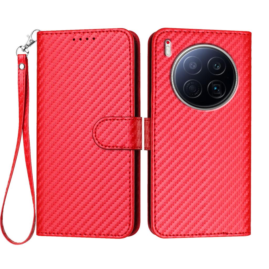 For TECNO Camon 40 Premier 5G Wallet Case with Strap Carbon Fiber Texture Leather Mobile Cover