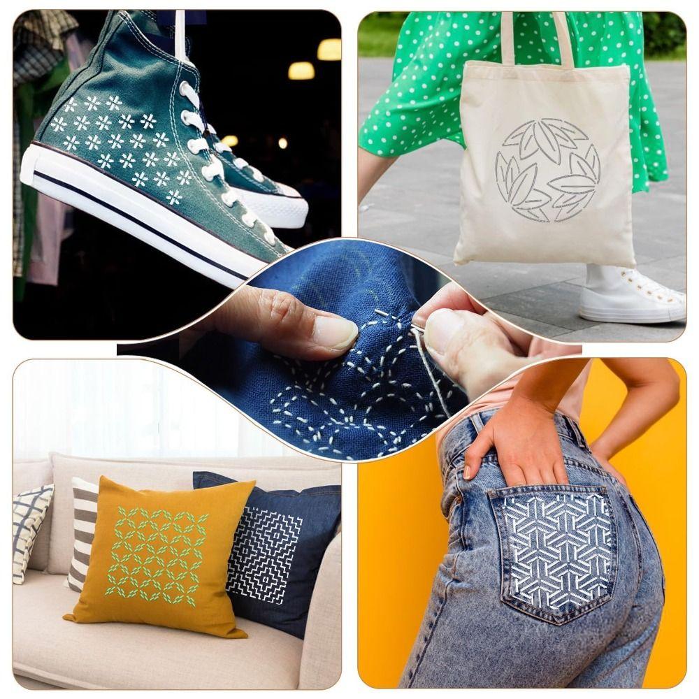 20pcs/25pcs Geometric Pattern Sashiko Stencil Kit Reusable PET Sashiko Thread Kit Handmade DIY Sashiko Embroidery Template