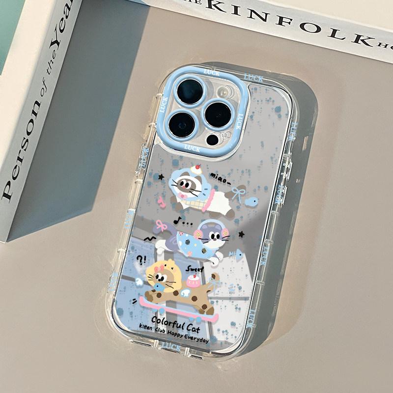 Три Милых Мультяшных Котика Зеркальный Чехол для Телефона Для iPhone 17 Air 16 15 14 13 12 11 Pro X XS XR 7 8 Plus 16E 13 Y2K Матовый Чехол