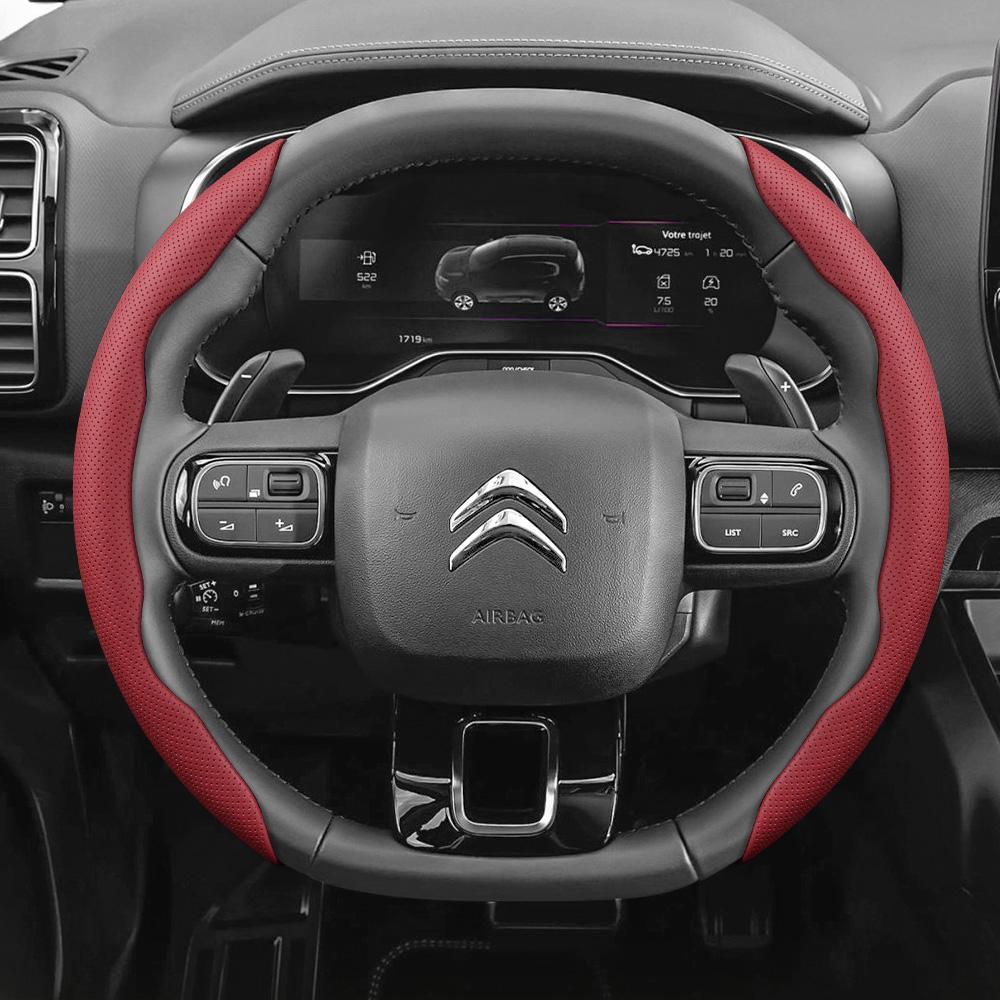 Suitable for Citroen Breathable Leather Steering Wheel Cover with Segmented Quick-Release Design, Non-Slip and Durable, for Models Such as C3,