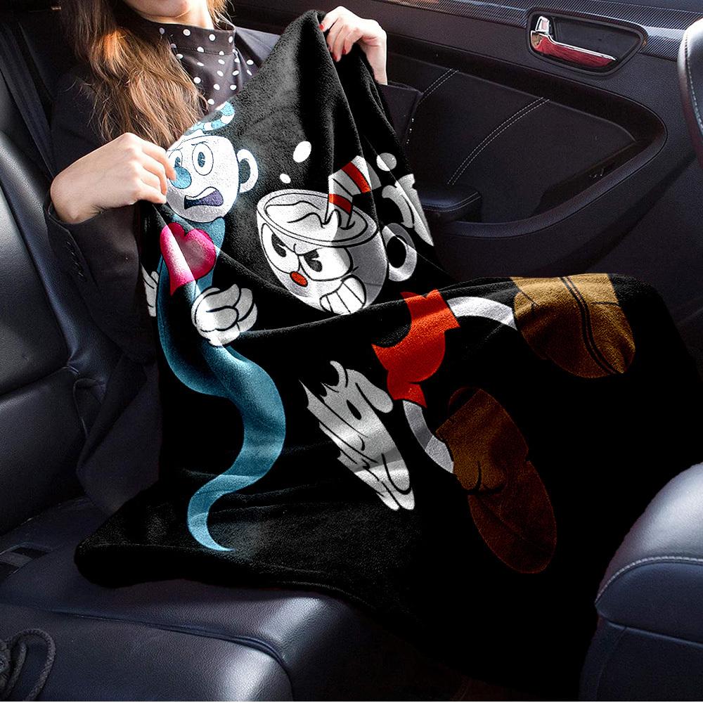 1pc Ghost,Coffee,Cuphead Digital Print Flannel Blanket - Contemporary Style, Suitable for All Seasons, Perfect for Home, Travel, or Camping