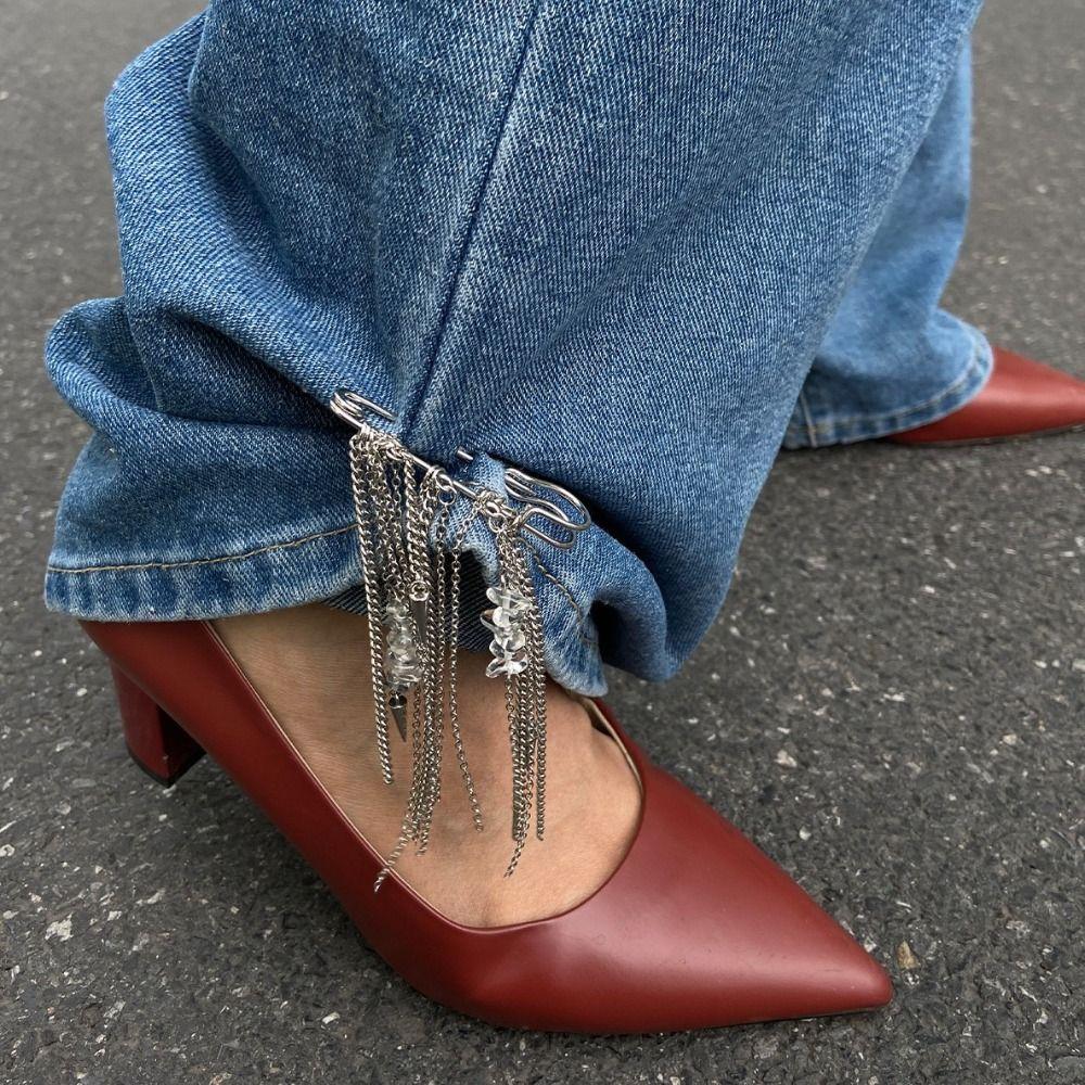 Tassel Pearl Bow Brooch Detachable Fixed Clothes Pin Trouser Leg Decorative Brooch Loose Jeans