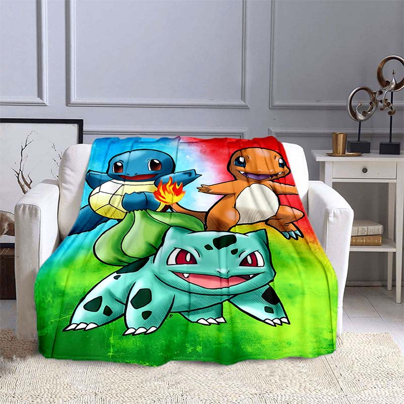 Pokémon Bulbasaur Pattern Blanket Warm Soft Fluffy Kids and Adult Sofa Bed Throw Blanket Outdoor Travel Camping Cartoon Blanket