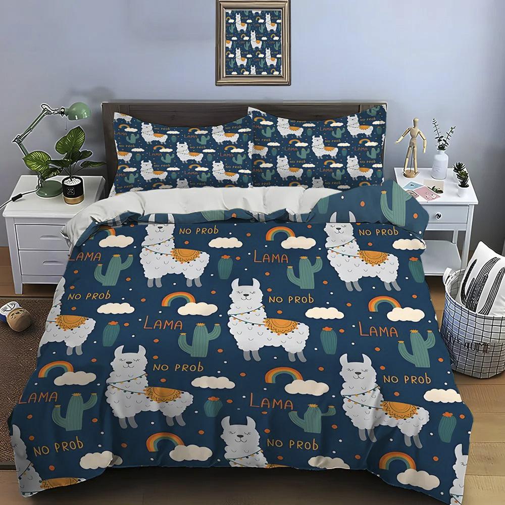 Милый мультяшный принт ламы альпаки Постельное белье Пододеяльник 1 Пододеяльник 2 Наволочки Комплект постельного белья для взрослых и детей Роскошные подарки
