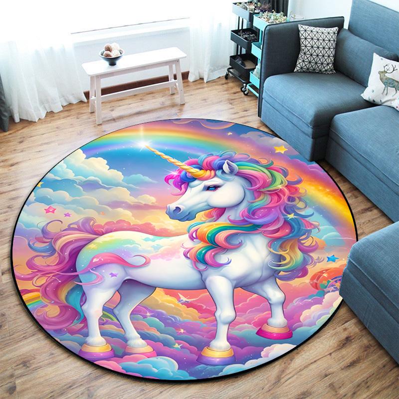 Rainbow Unicorn Fantasy Sky Round Rug Home Soft Decorative Anti Slip Yoga Table And Chair Mat Carpet Outdoor Floor Mat Carpet S4