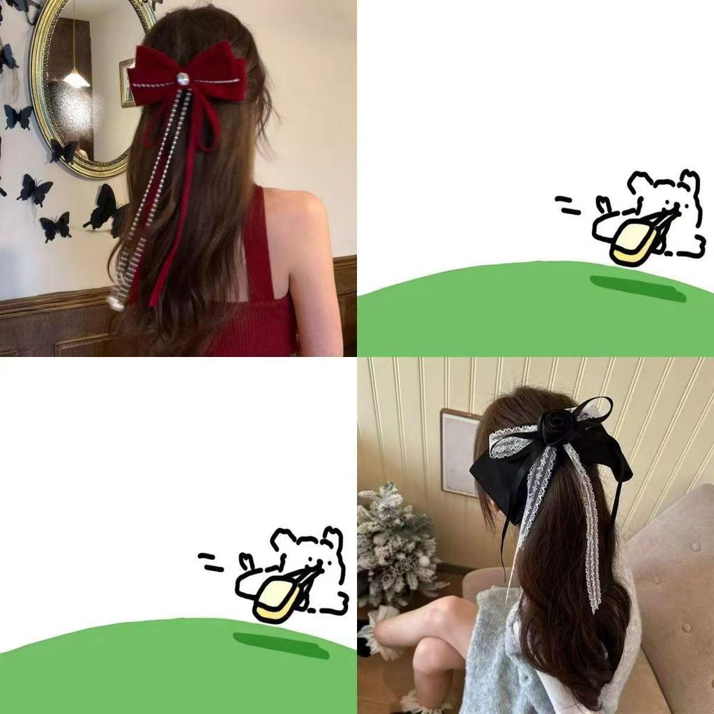 Красная бархатная заколка-бант в виде снежинки - Праздничный аксессуар для волос для женщин