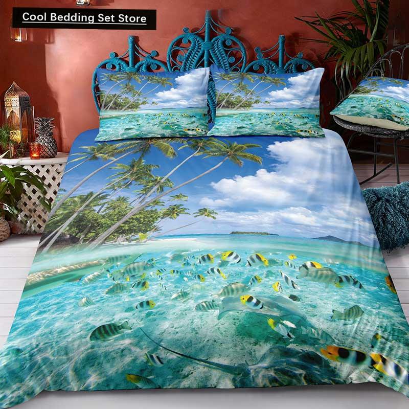 Dream NS современный природный комплект постельного белья 3D цифровая печать пляжная кокосовая роща летняя спальня пододеяльник наволочка комплект постельного белья