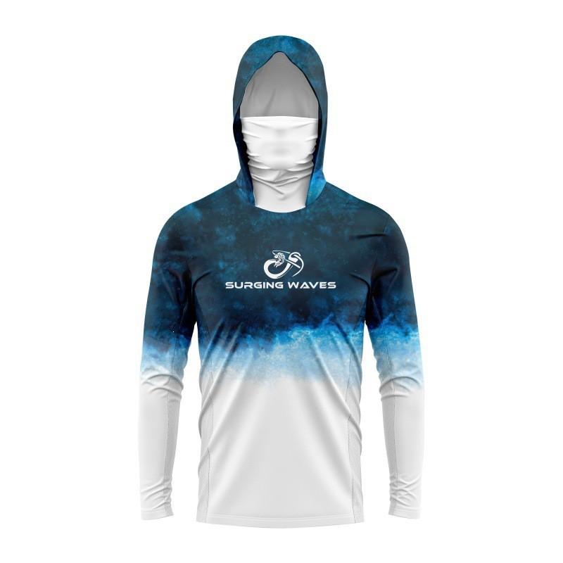Mens Quick-Dry Hooded Fishing Shirt With Face Cover Long Sleeve UV Protection T-Shirt Lightweight