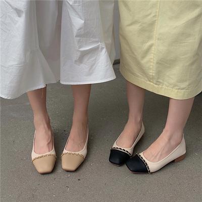 Туфли-лодочки с квадратным носком из мягкой кожи на плоской подошве с цепочкой, удобные туфли бабушки, женская обувь