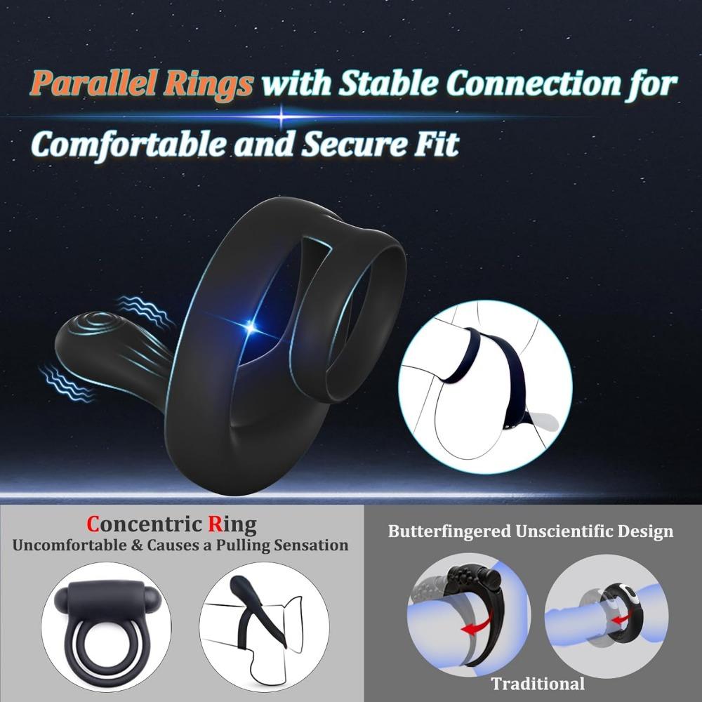 Vibrating Silicone Cock Ring - Dual Motors 9 Vibration Modes Remote Control Couples Male Sex Toy for Men