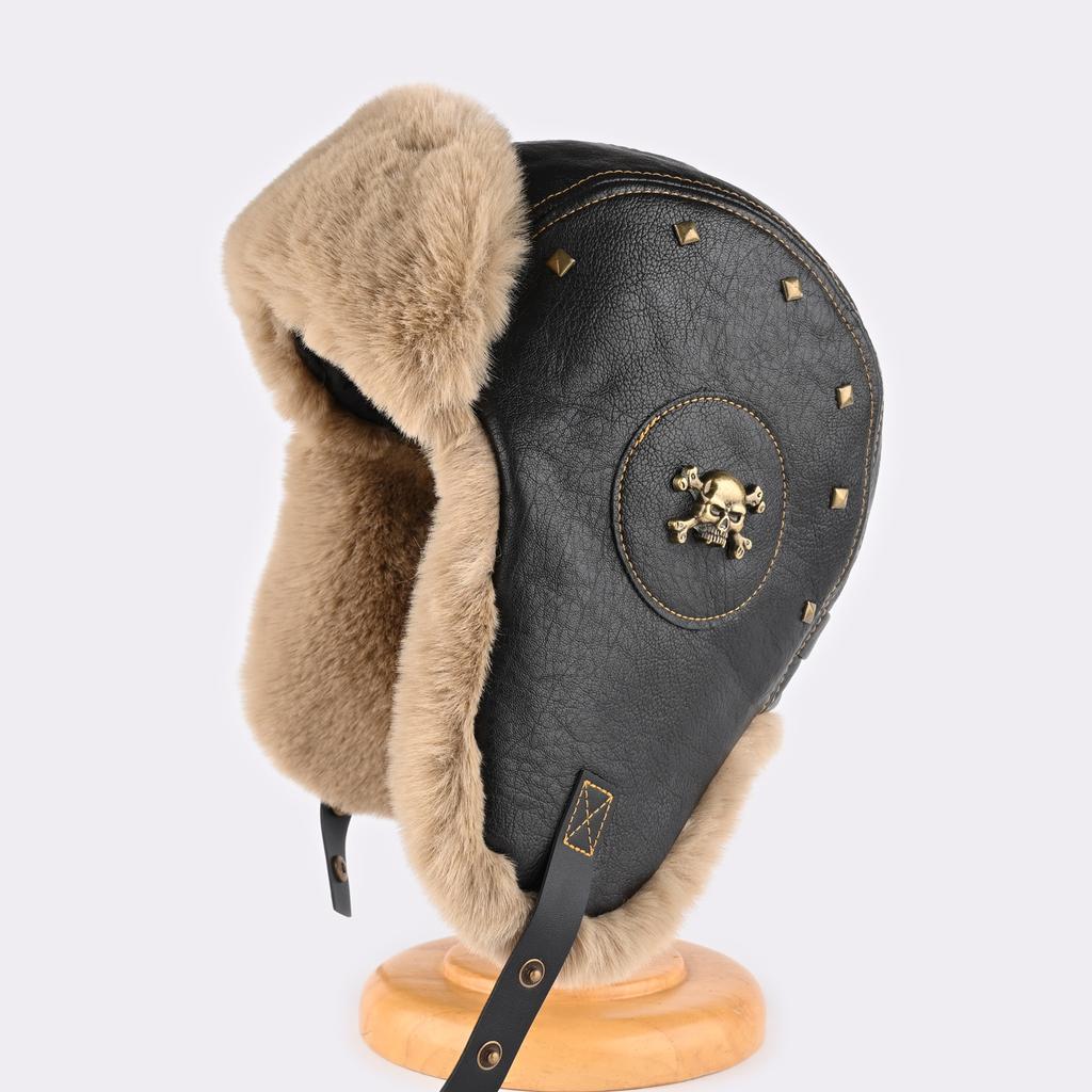 Винтажная кожаная шапка-пилот в стиле тяжелой промышленности, мужская и женская, зимняя теплая с защитой ушей, для катания на открытом воздухе, модная шапка