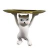 Cartoon Cat Key Storage Tray Resin Standing Cat Figurine Statue with Tray Multi-purpose Jewelry Trinket Holder Organizer Decoration