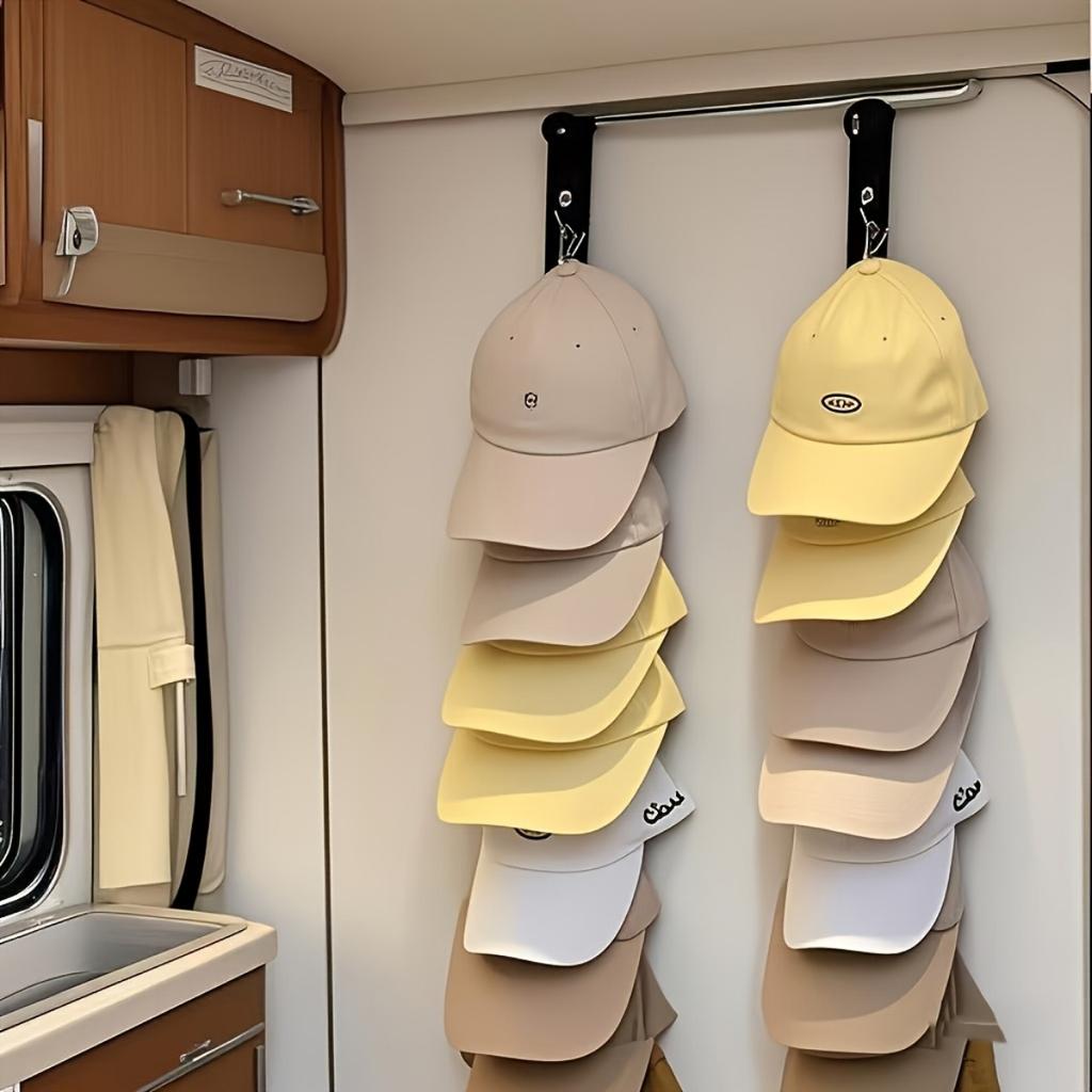 Stainless Steel Hat Rack with 8 Clips - Non Electric Hat Storage Rack for Home Wardrobes, Versatile for Summer Clothing Storage and Home Decoration