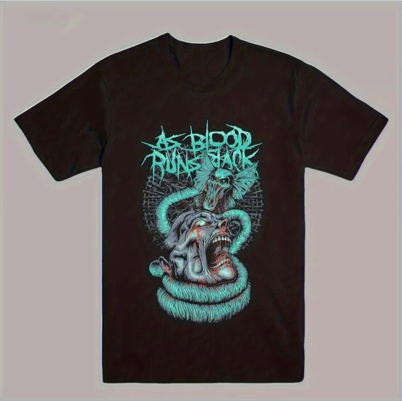 Comfortable casual breathable mens patterned Tshirt with Blood Runs Bla hat and black short sleeved shirt