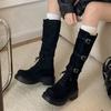 Retro boots women's 2025 autumn new belt buckle knight boots but knee but knee two wear boots boots