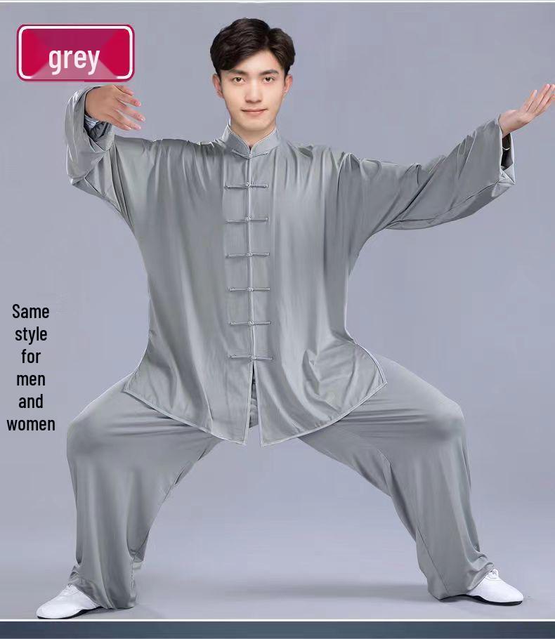 Комплект костюма Тай Чи из высококачественного молочного шелка для женщин и мужчин - Весенне-осенний костюм для выступлений по ушу, в китайском стиле