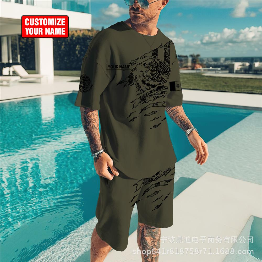 Летняя мужская футболка с 3D принтом и круглым вырезом, шорты с короткими рукавами, комплект из двух предметов, модная повседневная классная уличная одежда, спортивный костюм большого размера