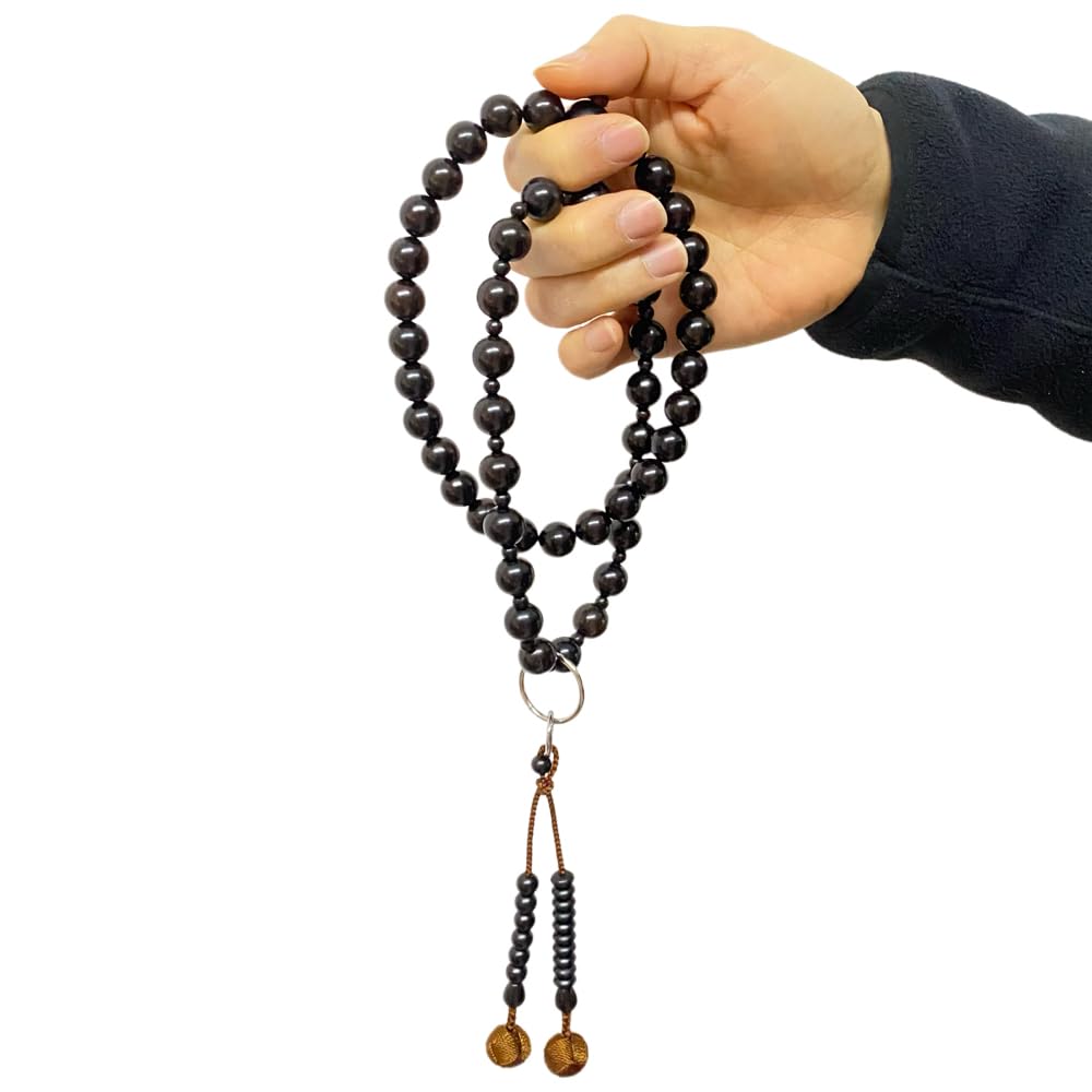 WONDERFUL LOTUS Myo  Lotus  Flower Prayer Beads for Men, Jodo Sect Formal Daily Prayer Beads, Ebony with Silver Rings, Sanman Jodo Formal Prayer
