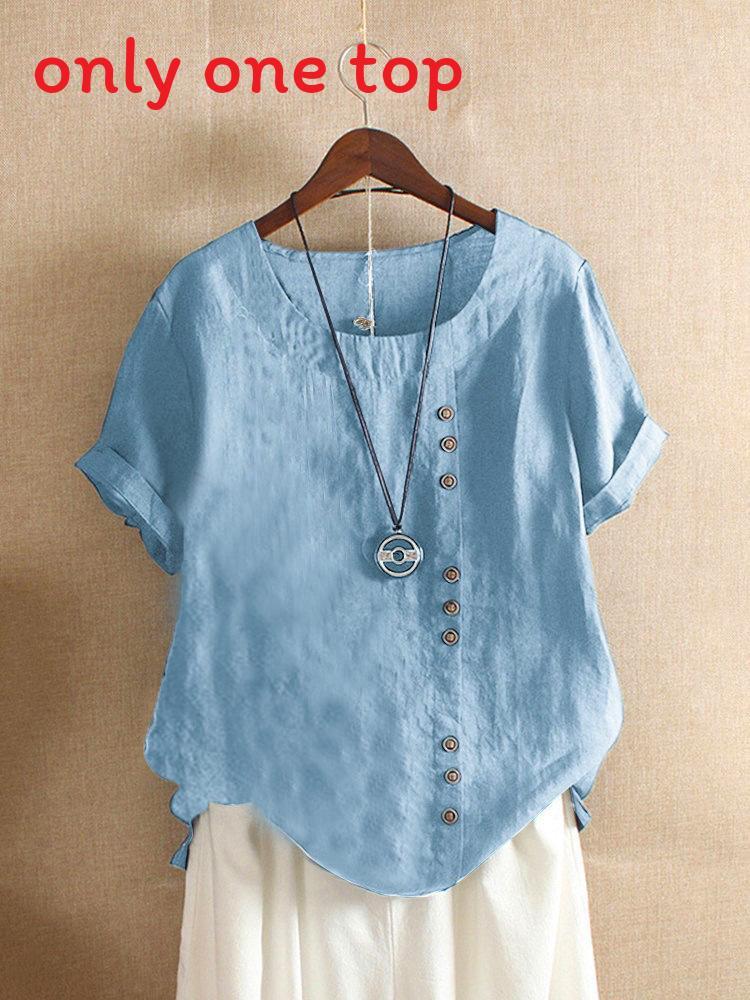 Cotton Linen T Shirt For Women With Loose Fit And Short Sleeves For Casual Wear