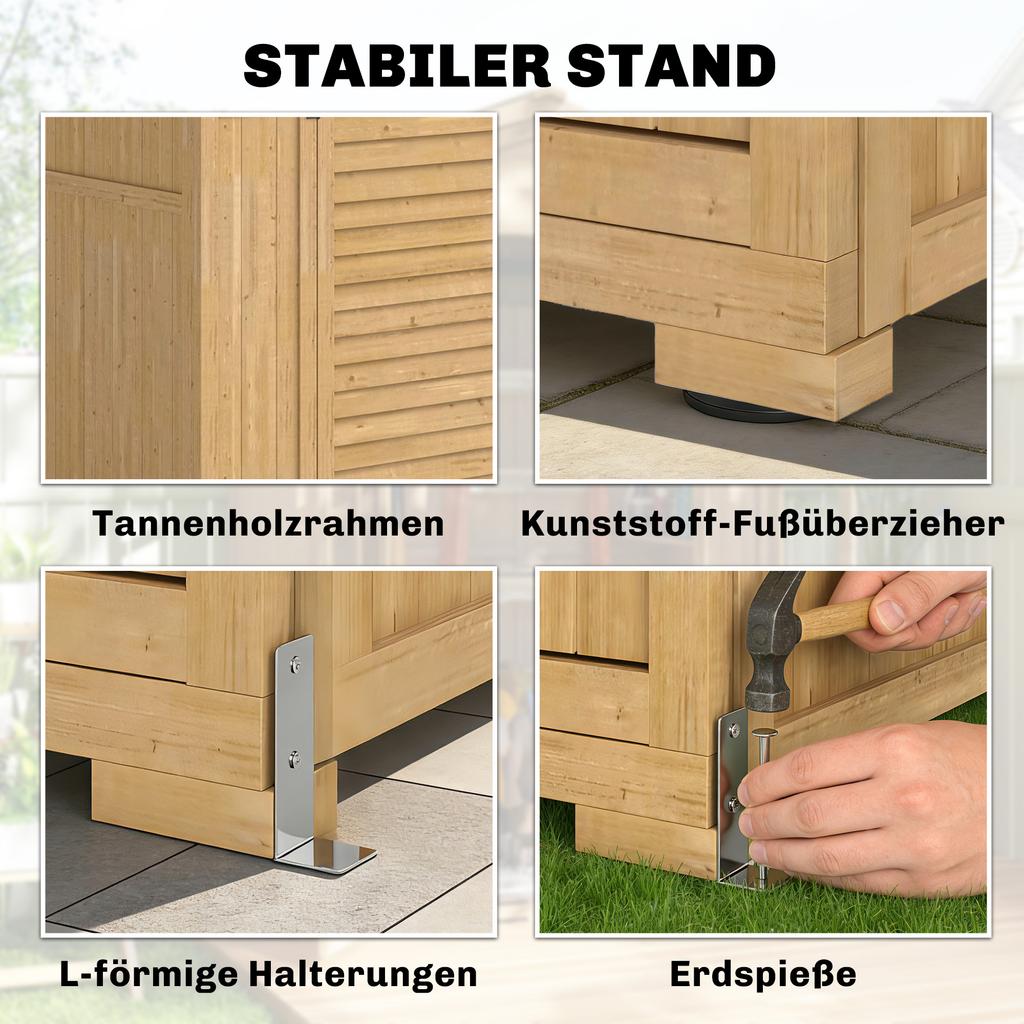 Outdoor Wooden Storage Cabinet, Garden Tool Shed with Acrylic Windows for Patio, Light Brown