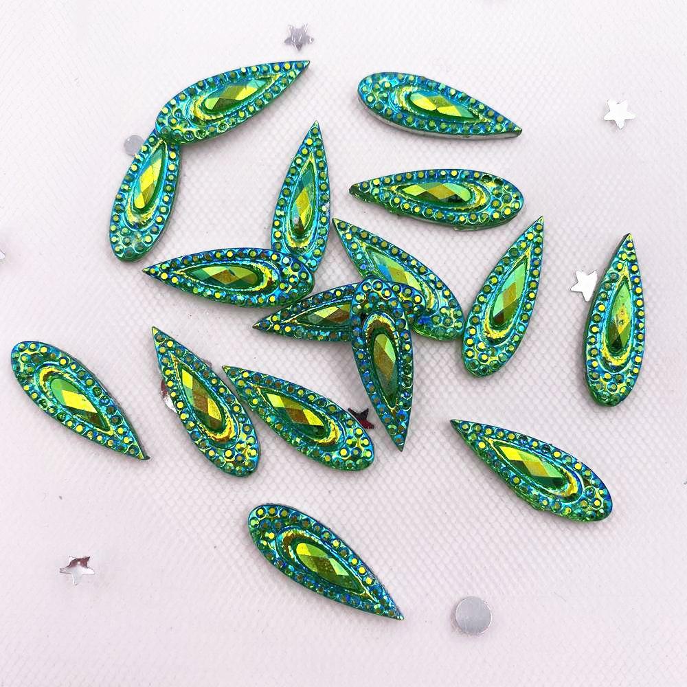 60 шт., блестящая смола AB, 6*20 мм, стразы в виде капли павлиньего глаза с плоской задней частью